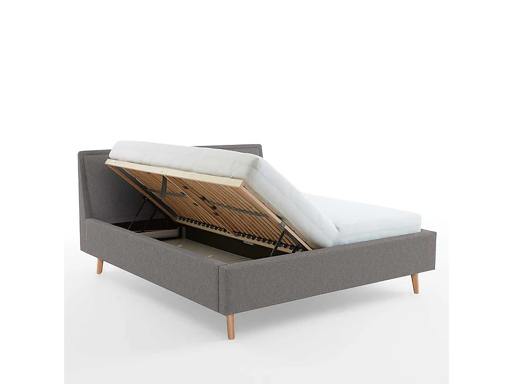 Polsterbett Skandi in Hellgrau Vierfußgestell aus Holz