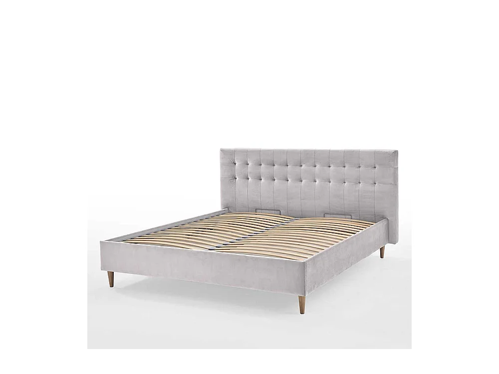 Bett Hellgrau 140x200 cm aus Samt Vierfußgestell aus Holz