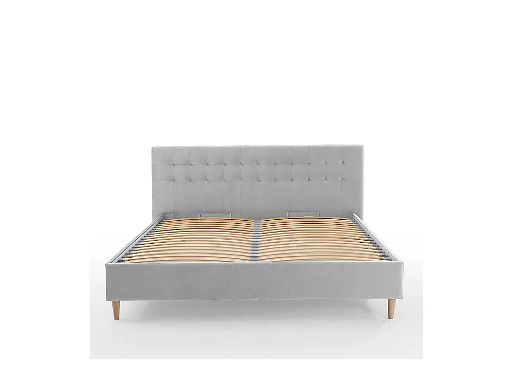 Bett Hellgrau 140x200 cm aus Samt Vierfußgestell aus Holz