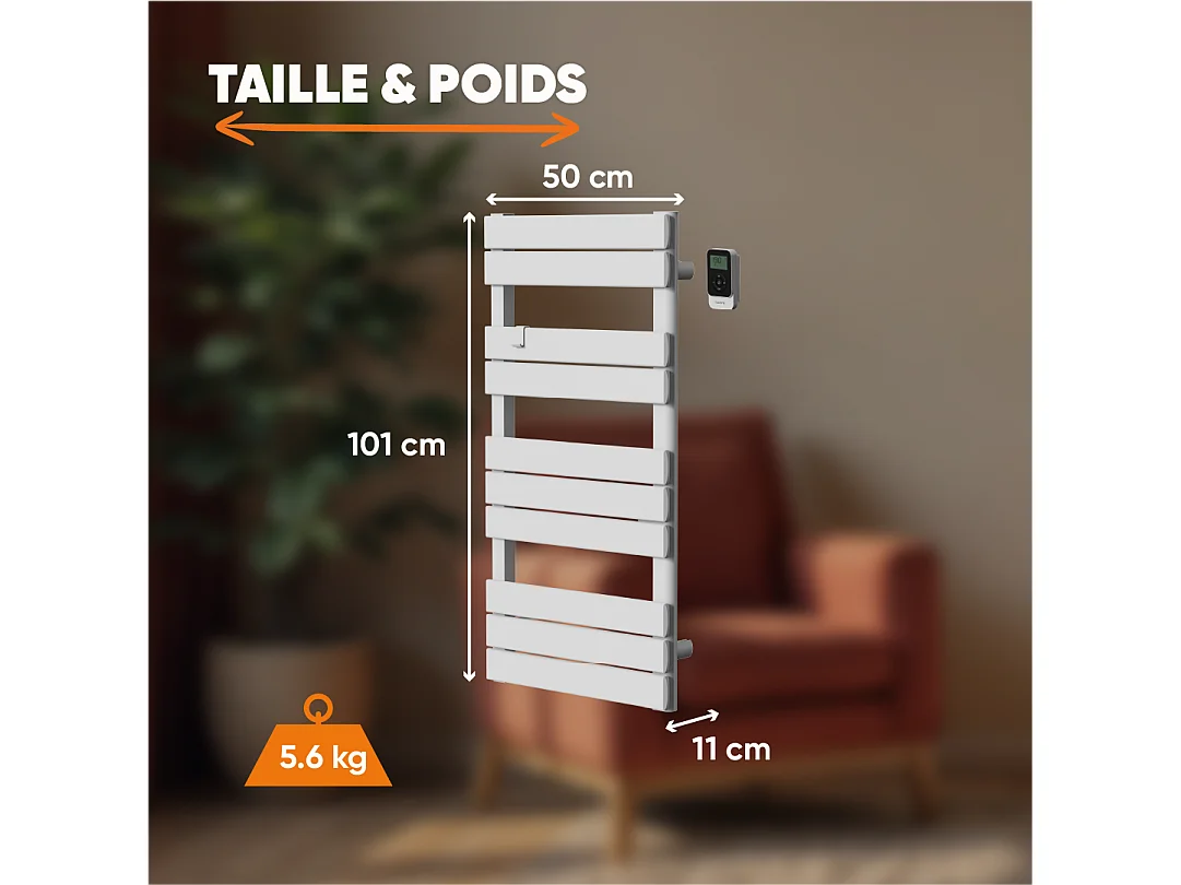 Sèche-serviette électrique sans fluide 500W H.101xL50cm Bestherm ANIS blanc