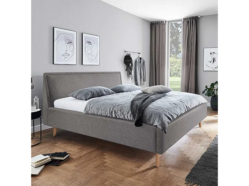 Polsterbett Skandi in Hellgrau Vierfußgestell aus Holz