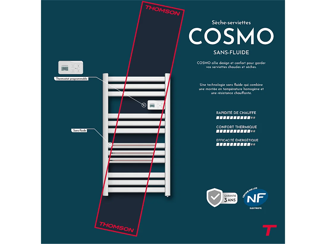 Sèche-serviette électrique sans fluide connecté WiFi 500W Thomson COSMO blanc