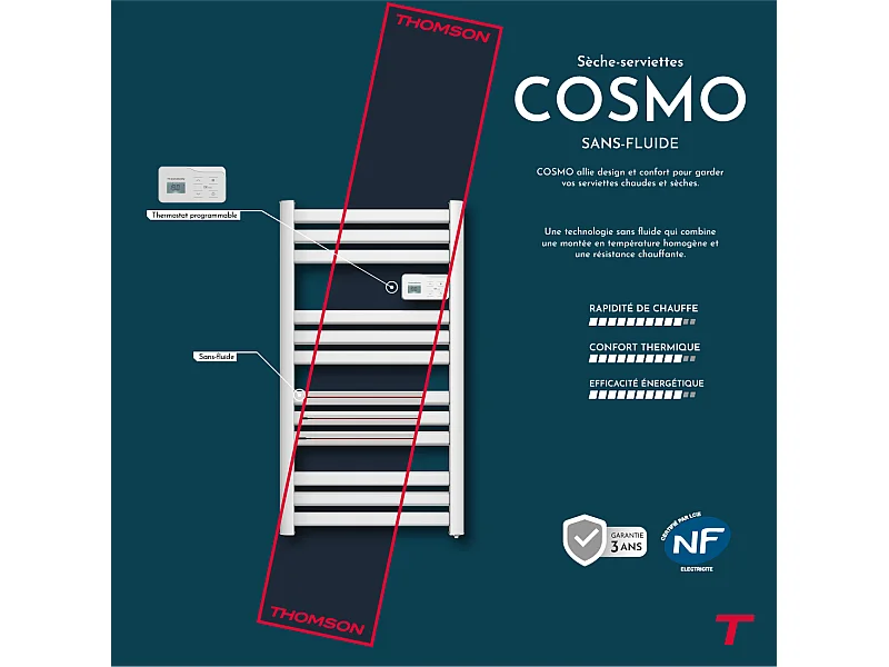 Sèche-serviette électrique sans fluide connecté WiFi 500W Thomson COSMO blanc