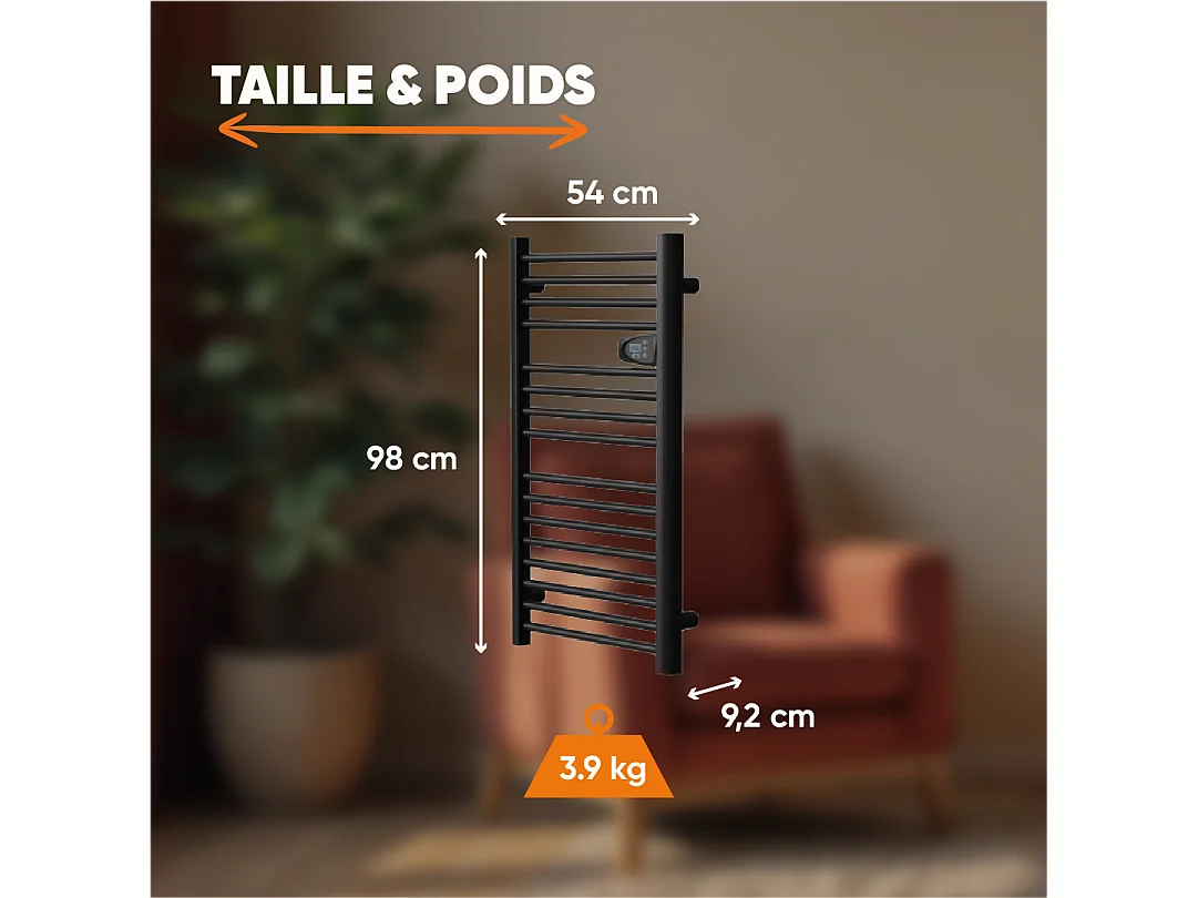 Sèche-serviette électrique sans fluide 500W H.98xL54cm Bestherm HESTIA noir