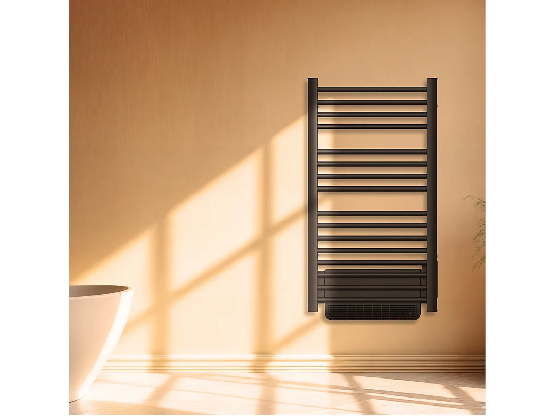 Sèche-serviette électrique sans fluide avec soufflerie 500W+1000W H.100,5xL54cm Bestherm HESTIA noir