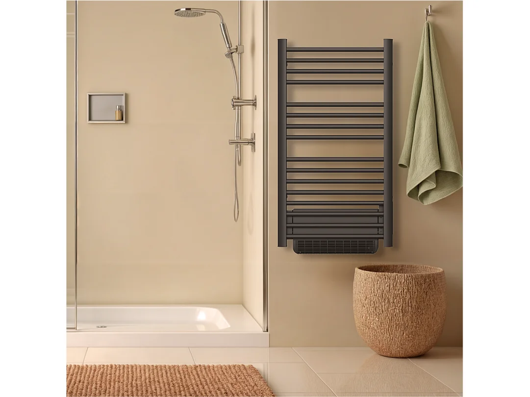 Sèche-serviette électrique sans fluide avec soufflerie 500W+1000W H.100,5xL54cm Bestherm HESTIA noir