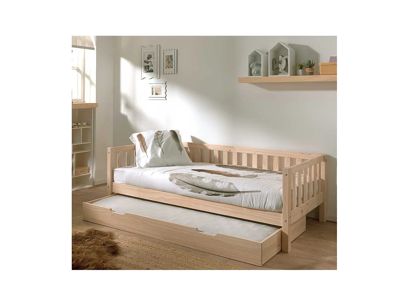 Kojenbett Kiefer im Skandi Design White Wash