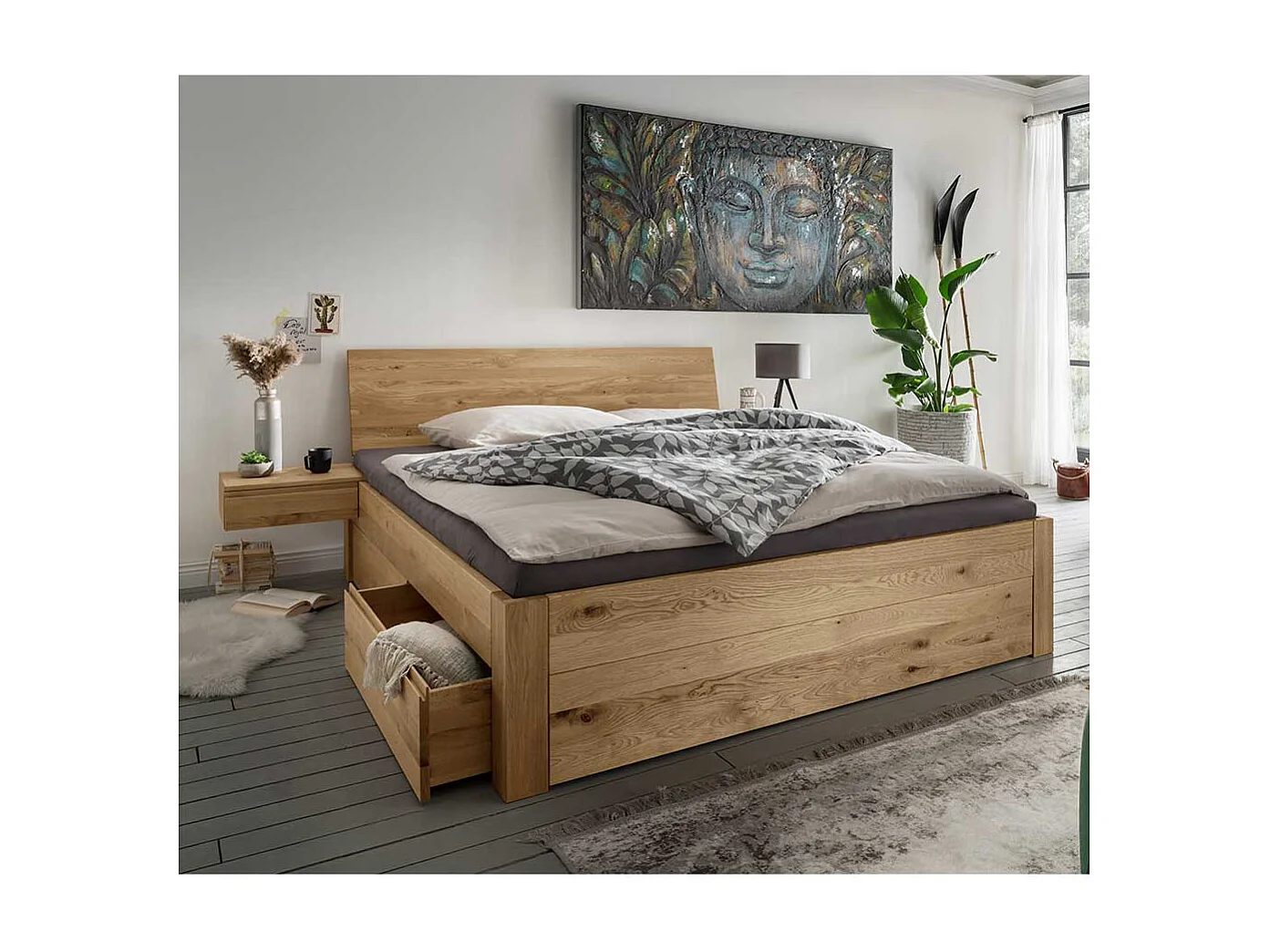 Schubkastenbett inklusive zwei Nachtkommoden 45 cm Einstiegshöhe (dreiteilig)