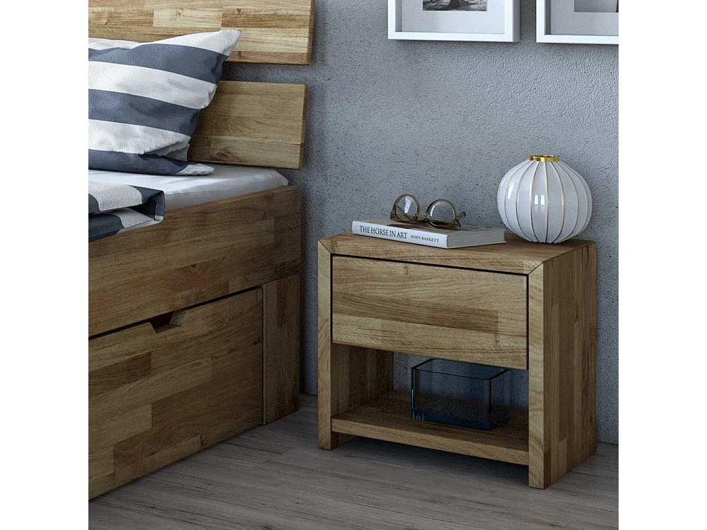 Schubkastenbett mit Konsolen aus Wildeiche Massivholz geölt (dreiteilig)