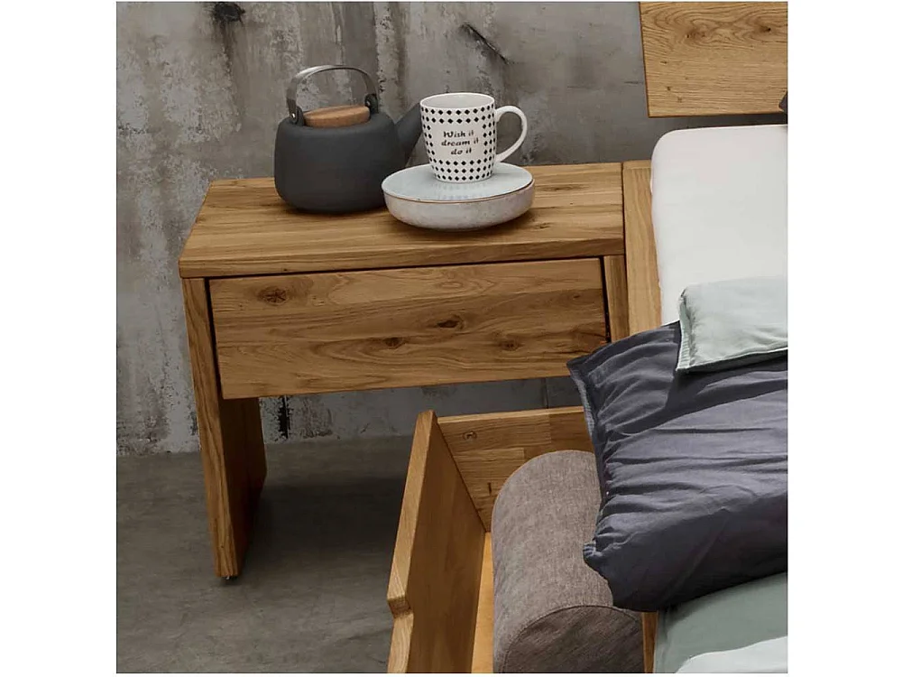 Schubkastenbett Vollholzbett in Wildeichefarben und modernem Design (dreiteilig)