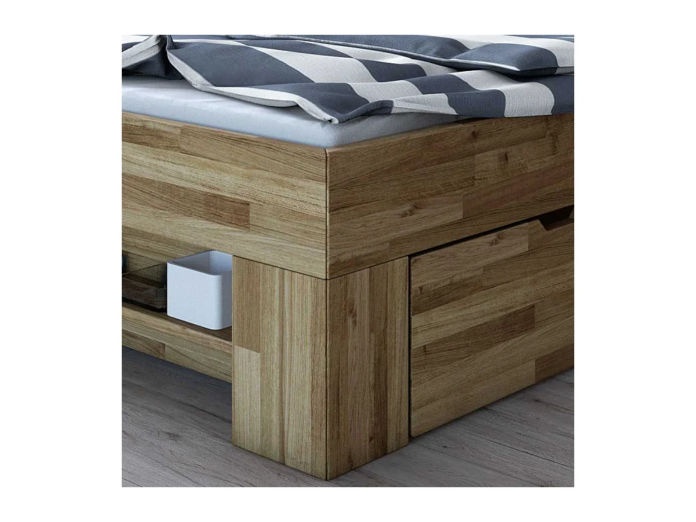 Schubkastenbett mit Konsolen aus Wildeiche Massivholz geölt (dreiteilig)