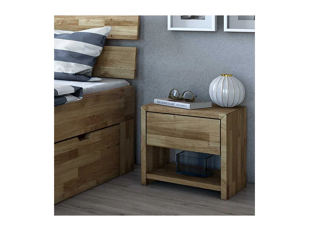 Schubkastenbett mit Konsolen aus Wildeiche Massivholz geölt (dreiteilig)