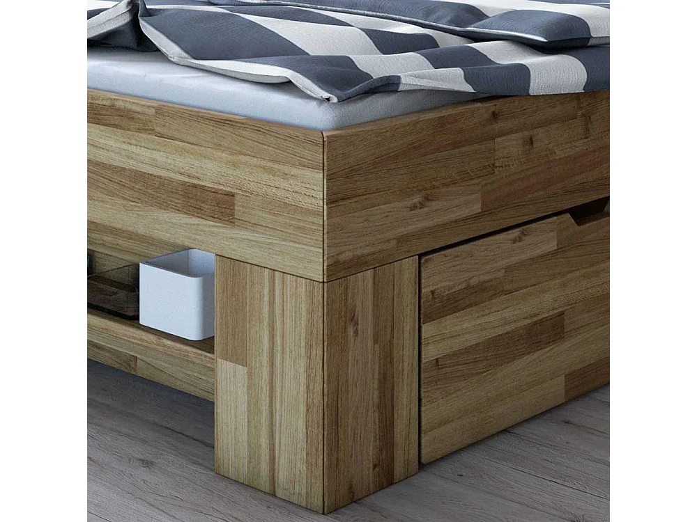Schubkastenbett mit Konsolen aus Wildeiche Massivholz geölt (dreiteilig)