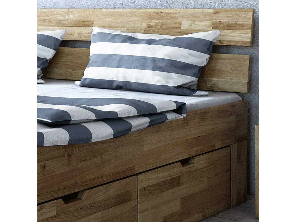 Schubkastenbett mit Konsolen aus Wildeiche Massivholz geölt (dreiteilig)