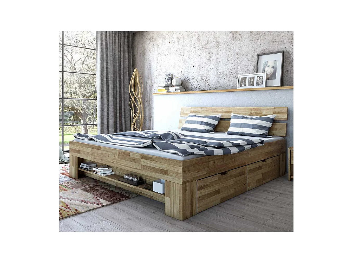 Schubkastenbett aus Wildeiche Massivholz 47 cm Einstiegshöhe