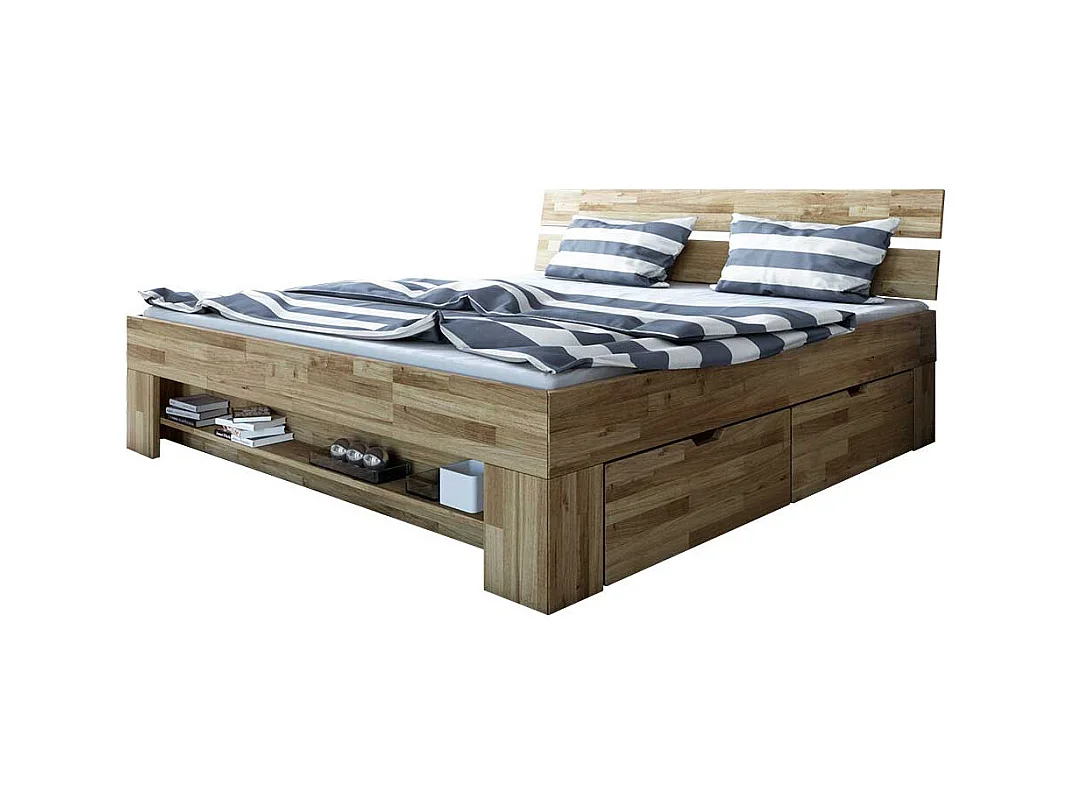 Schubkastenbett aus Wildeiche Massivholz 47 cm Einstiegshöhe