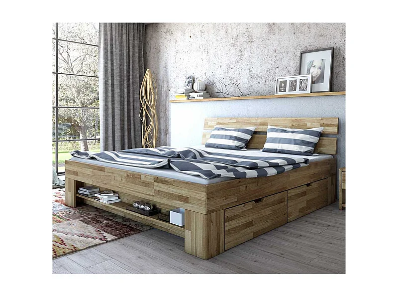 Schubkastenbett aus Wildeiche Massivholz 47 cm Einstiegshöhe