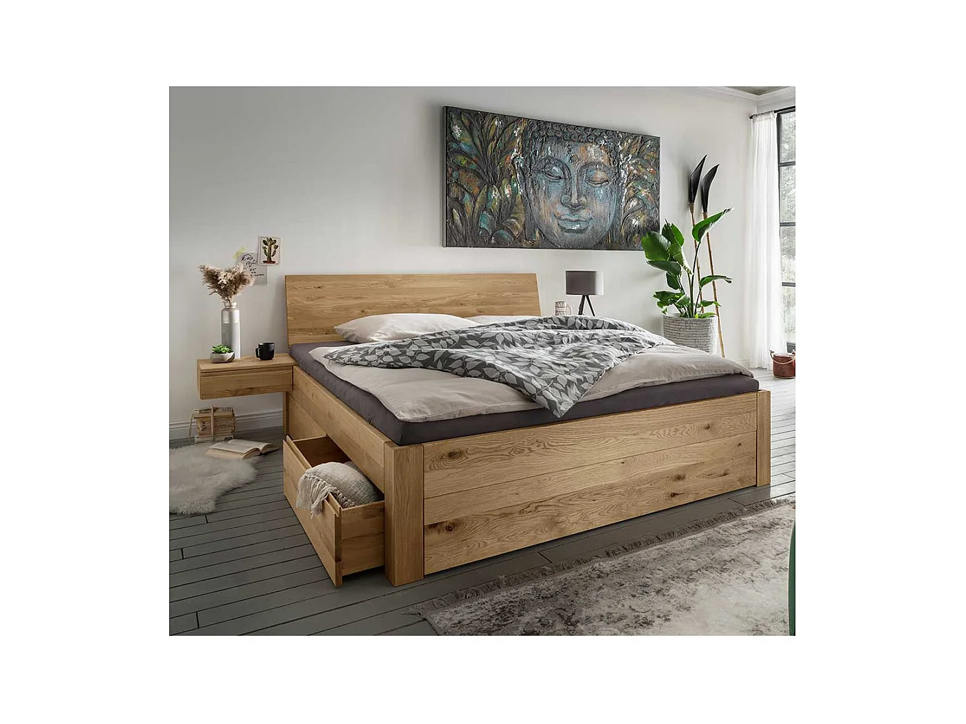 Schubkastenbett inklusive zwei Nachtkommoden 45 cm Einstiegshöhe (dreiteilig)