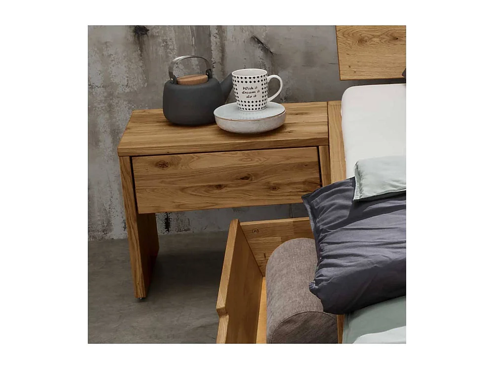 Schubkastenbett Vollholzbett in Wildeichefarben und modernem Design (dreiteilig)