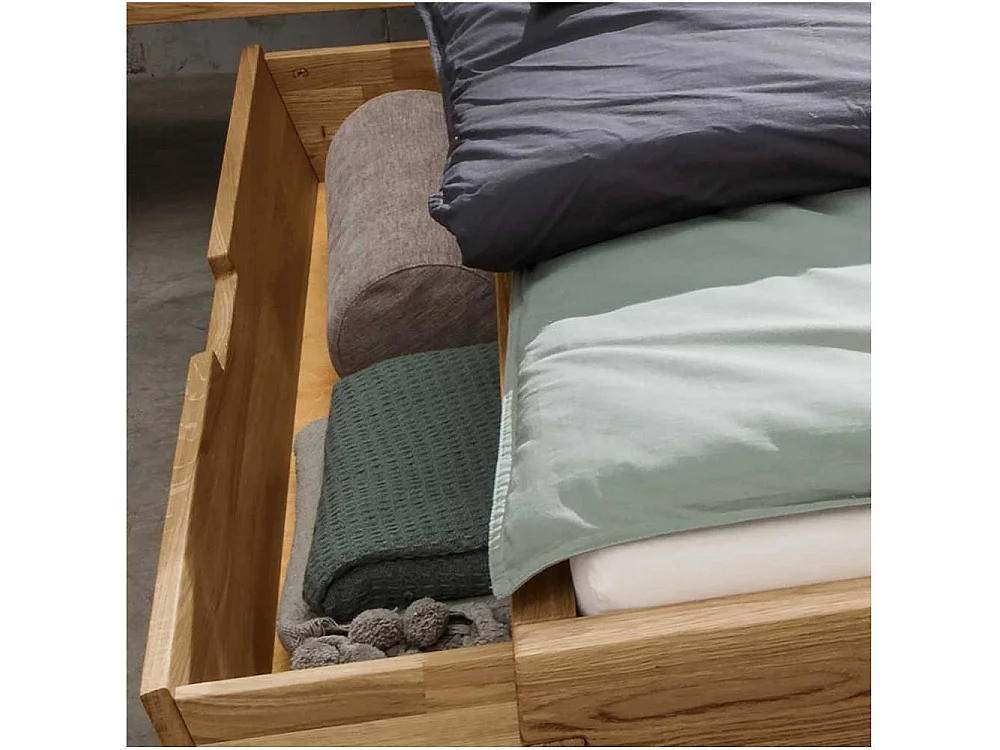 Schubkastenbett Vollholzbett in Wildeichefarben und modernem Design (dreiteilig)