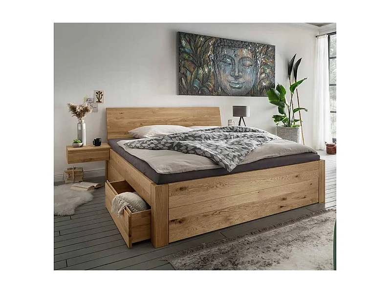 Naturholzbetten Schubkastenbetten in Wildeichefarben in modernem Design (dreiteilig)