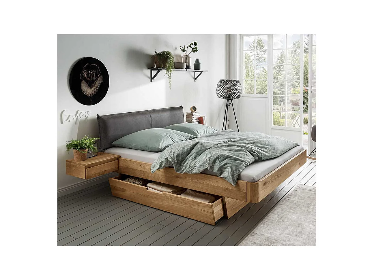 Schubkastenbett mit 2 Nachtkonsolen 45 cm Einstiegshöhe (dreiteilig)