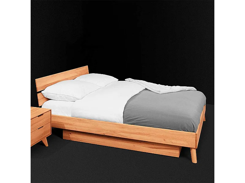 Einzelbett aus Kernbuche Massivholz Schublade
