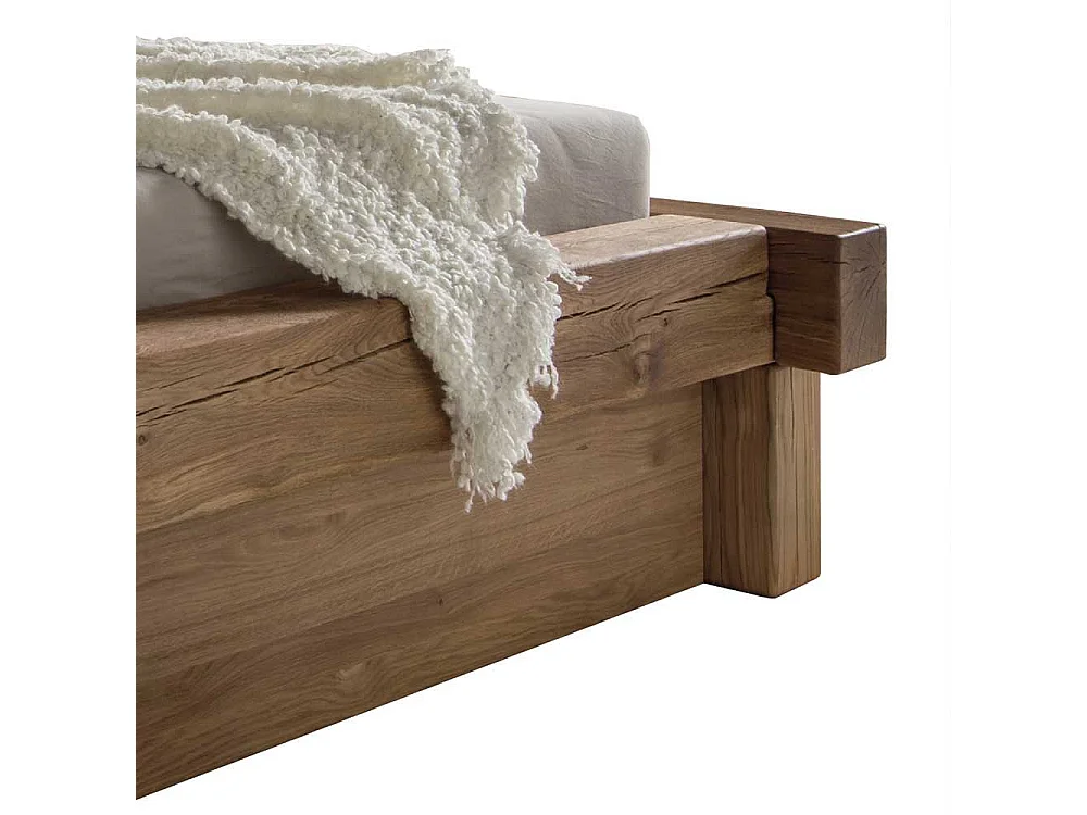 Doppelbett aus Wildeiche Massivholz Schublade (dreiteilig)