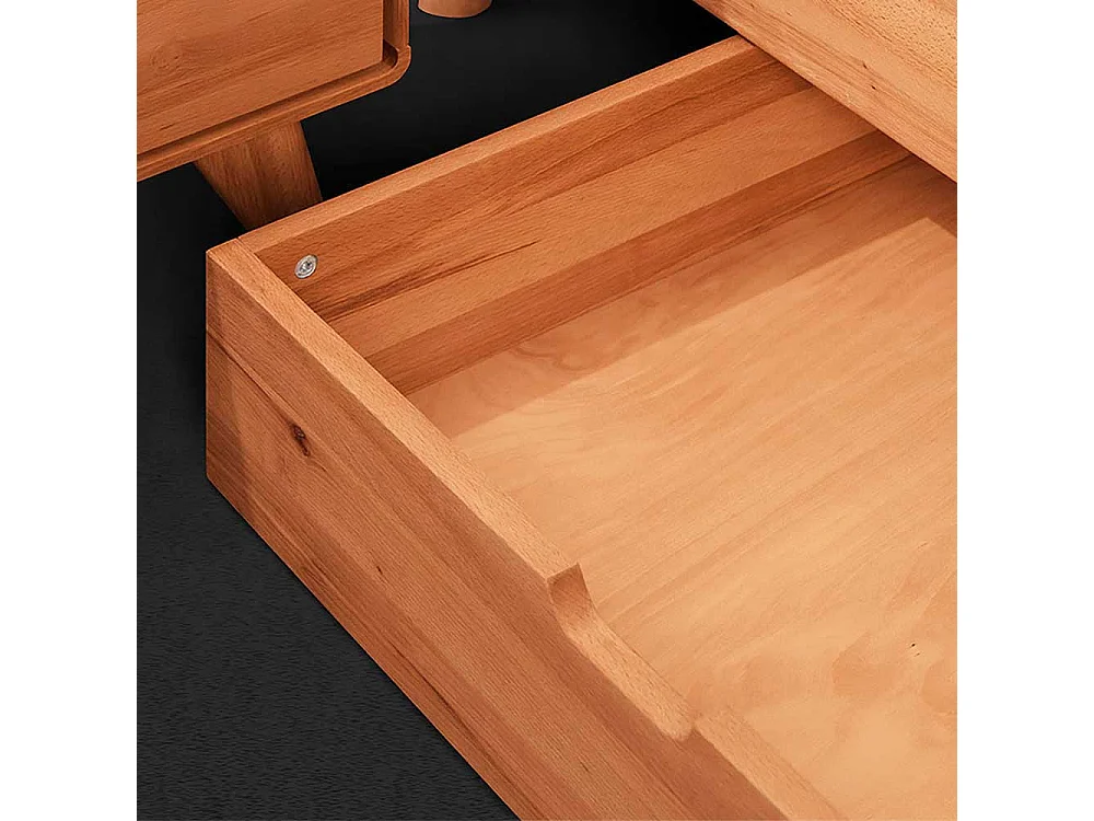 Doppelbettgestell aus Kernbuche Massivholz Schubladen
