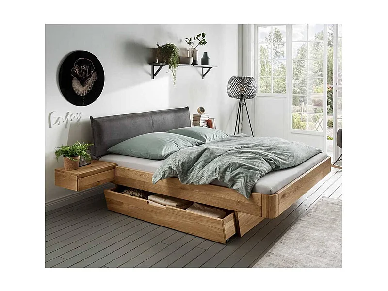 Schubladenbett Vollholzbett inklusive zwei Nachtkommoden geölt (dreiteilig)