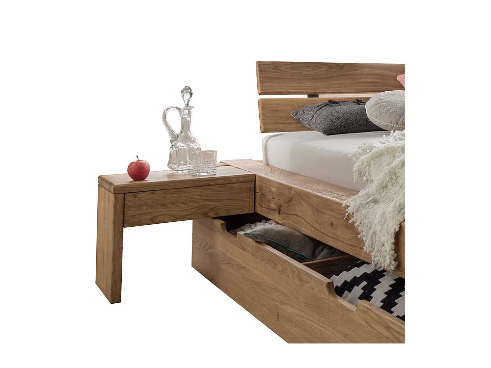 Doppelbett aus Wildeiche Massivholz Schublade (dreiteilig)