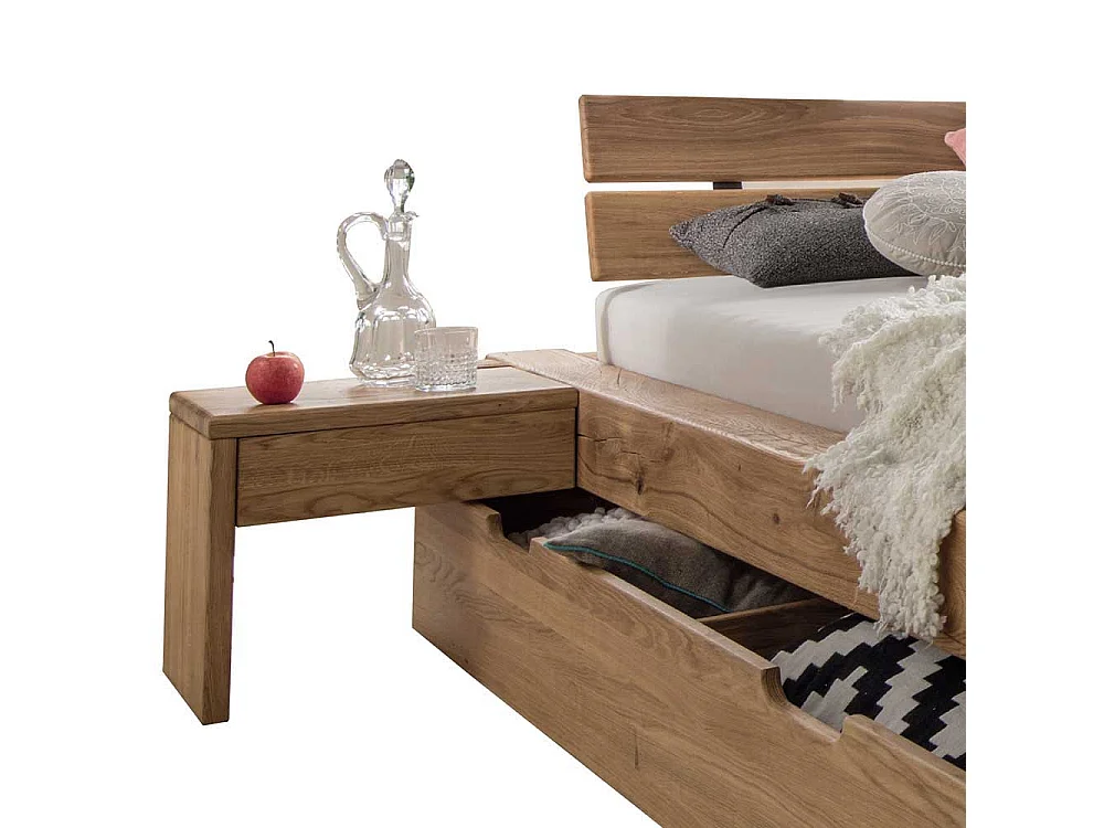 Doppelbett aus Wildeiche Massivholz Schublade (dreiteilig)