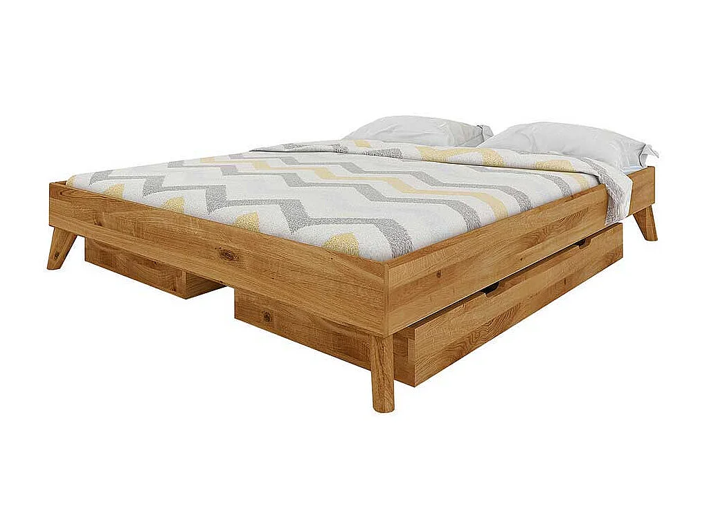 Dachschrägen Bett aus Wildeiche Massivholz Schubladen