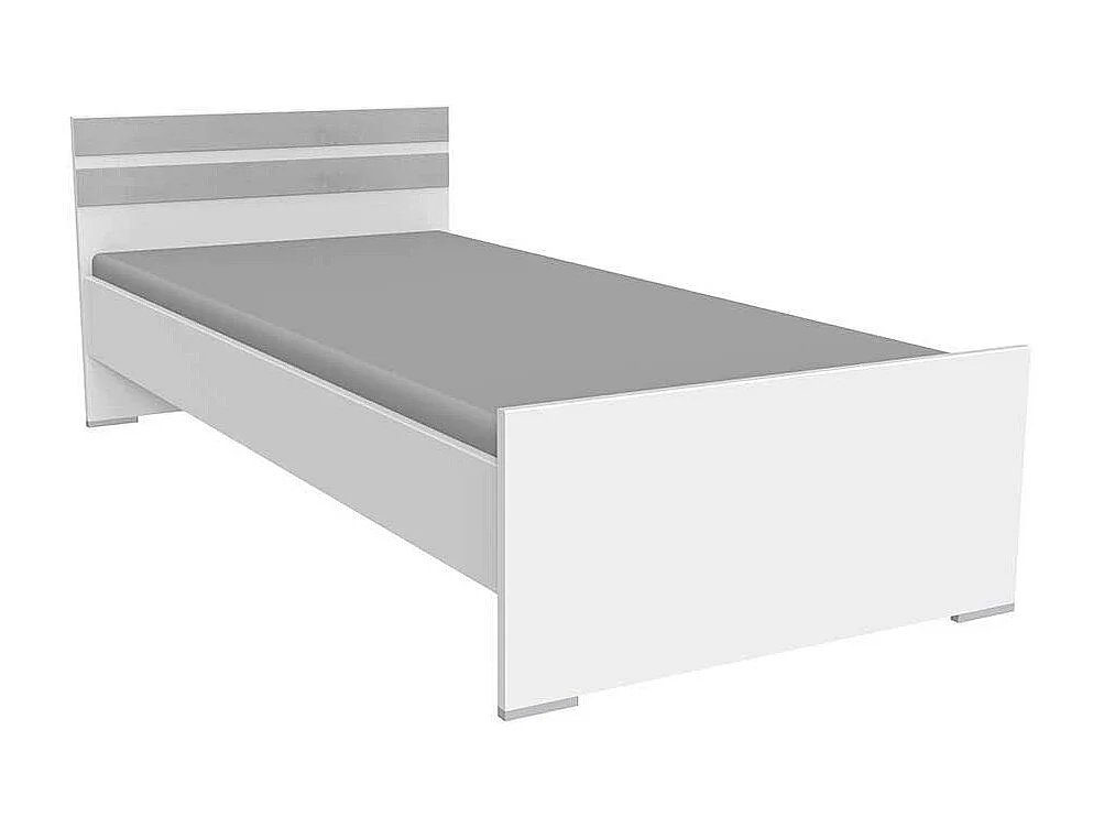 Einzelbett in Beton Lichtgrau und Weiß Variante mit Schubladen