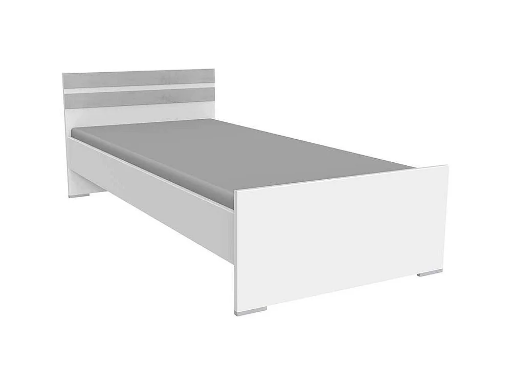 Einzelbett in Beton Lichtgrau und Weiß Variante mit Schubladen