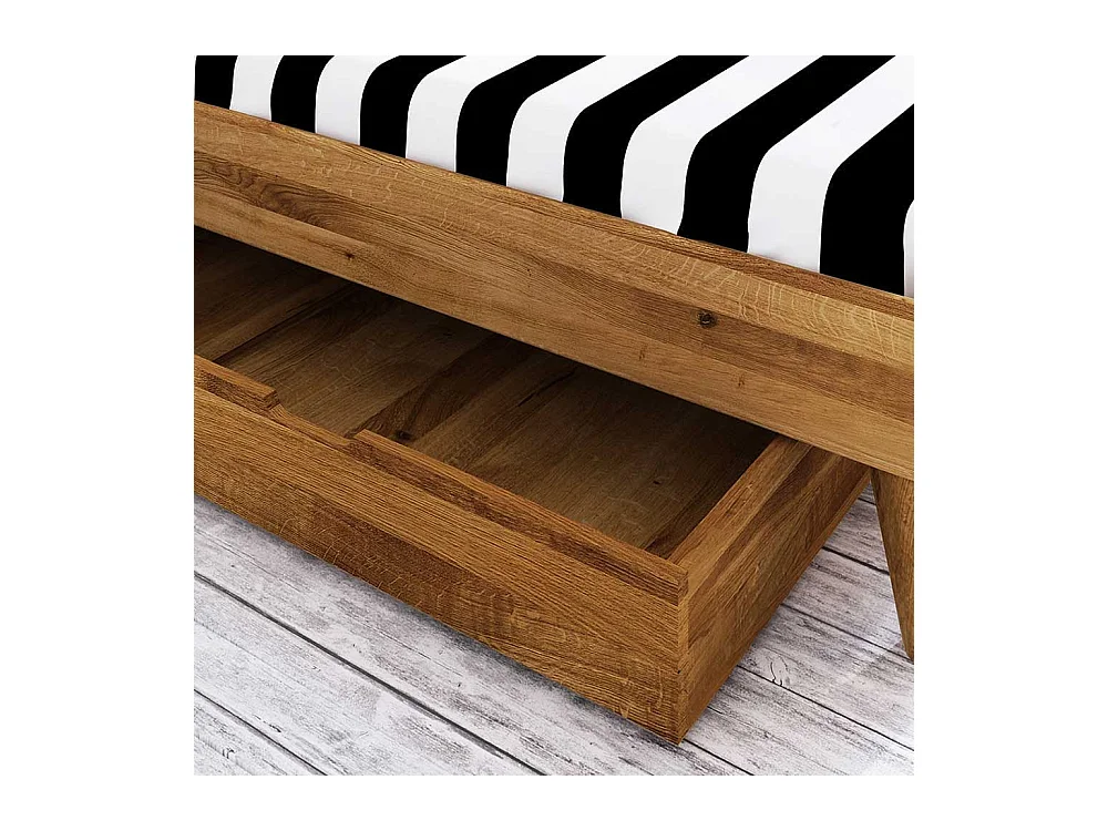 Echtholzbett aus Wildeiche Massivholz Schubladen