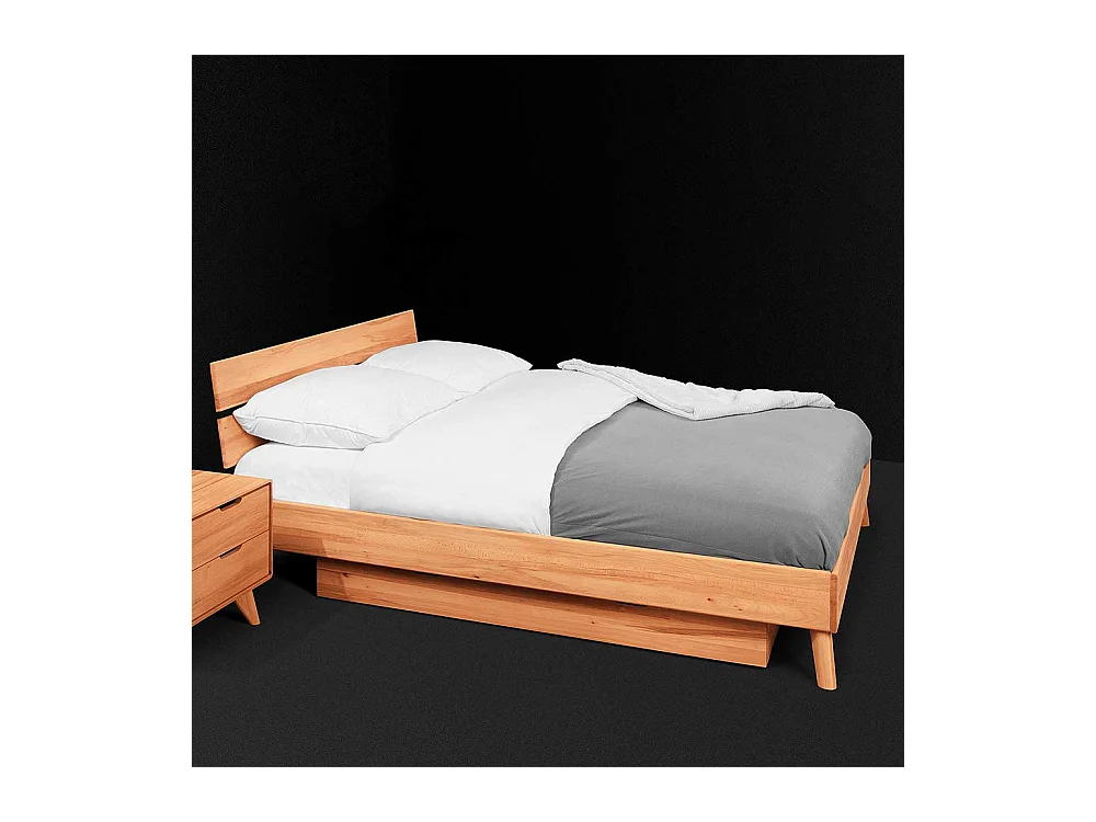 Einzelbett aus Kernbuche Massivholz Schublade