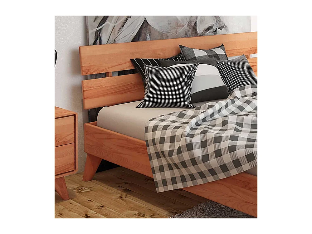 Einzelbett aus Kernbuche Massivholz Schublade