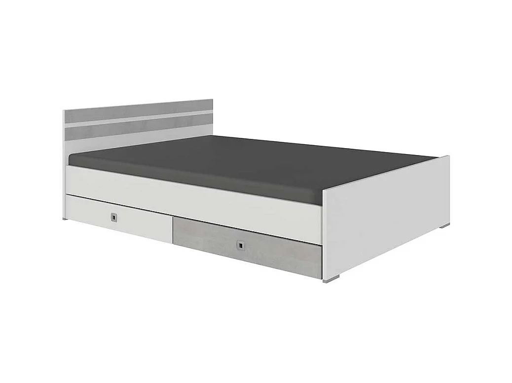 Einzelbett in Beton Lichtgrau und Weiß Variante mit Schubladen
