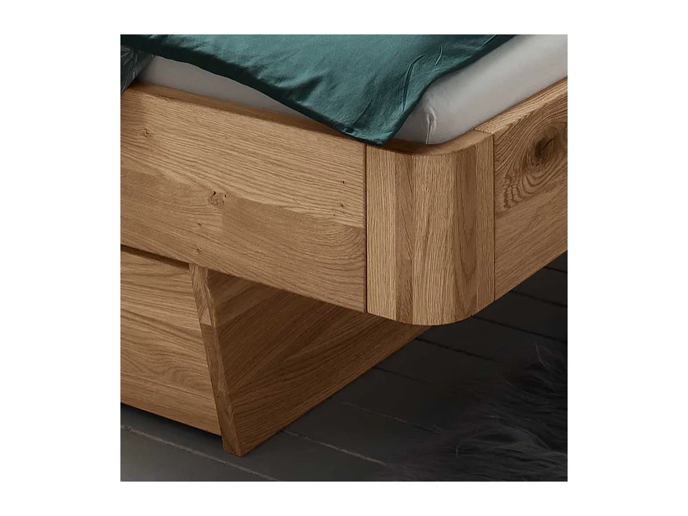 Doppelbett Schubladenbett aus Wildeiche Massivholz auf Schwebesockel