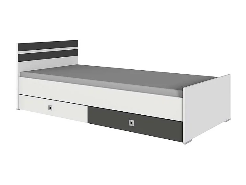 Günstiges Singlebett in Weiß und Dunkelgrau Variante mit Schubladen