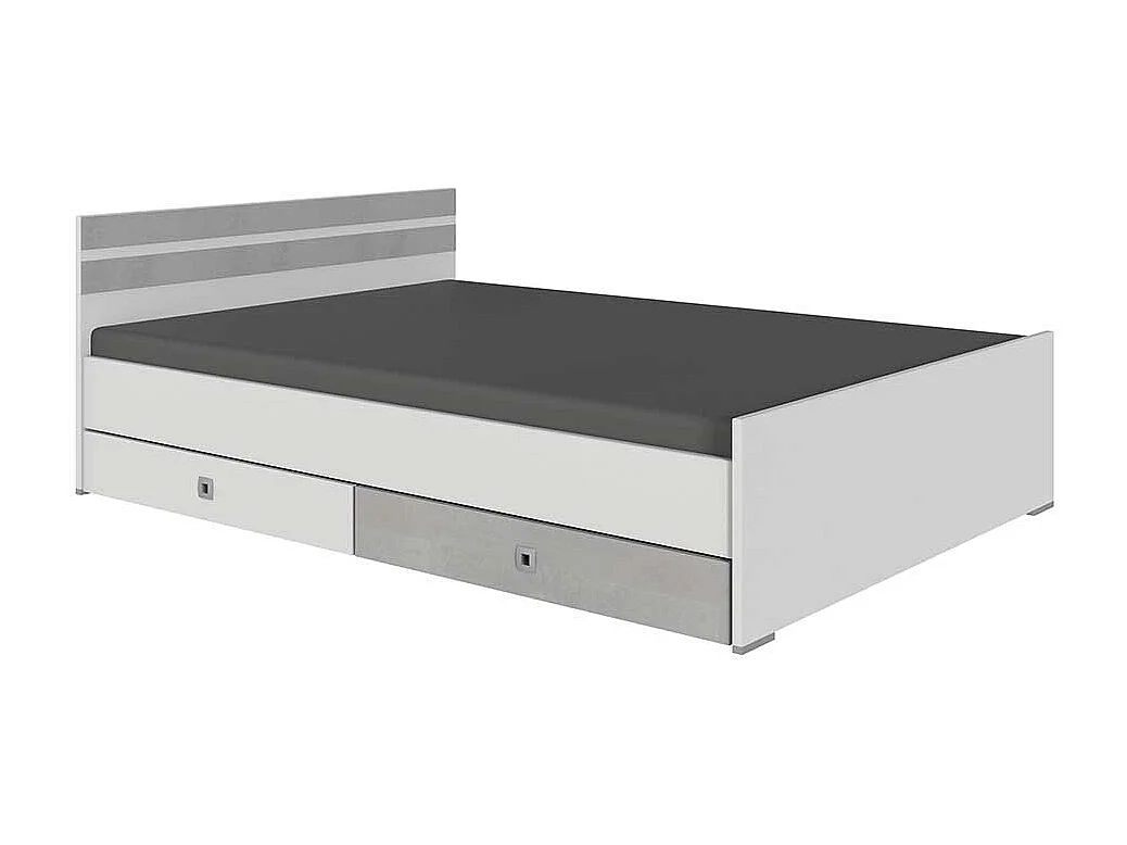 Einzelbett in Beton Lichtgrau und Weiß Variante mit Schubladen