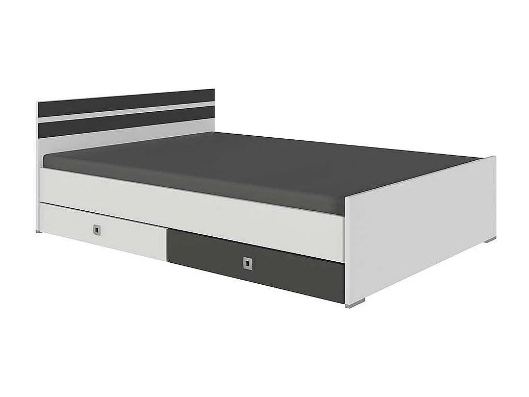 Günstiges Singlebett in Weiß und Dunkelgrau Variante mit Schubladen