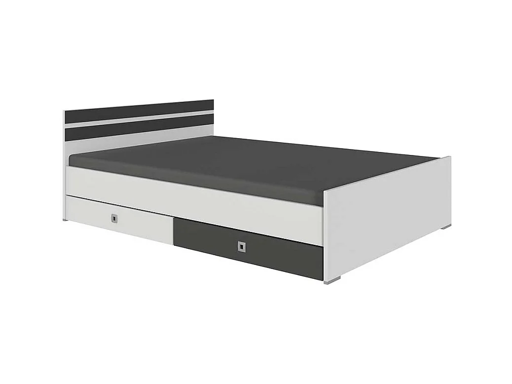 Günstiges Singlebett in Weiß und Dunkelgrau Variante mit Schubladen