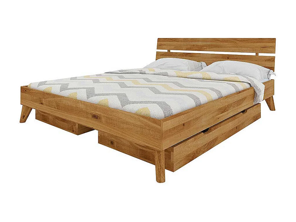 Massivholz Doppelbett aus Wildeiche geölt Schubladen