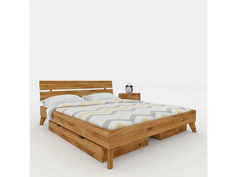 Massivholz Doppelbett aus Wildeiche geölt Schubladen