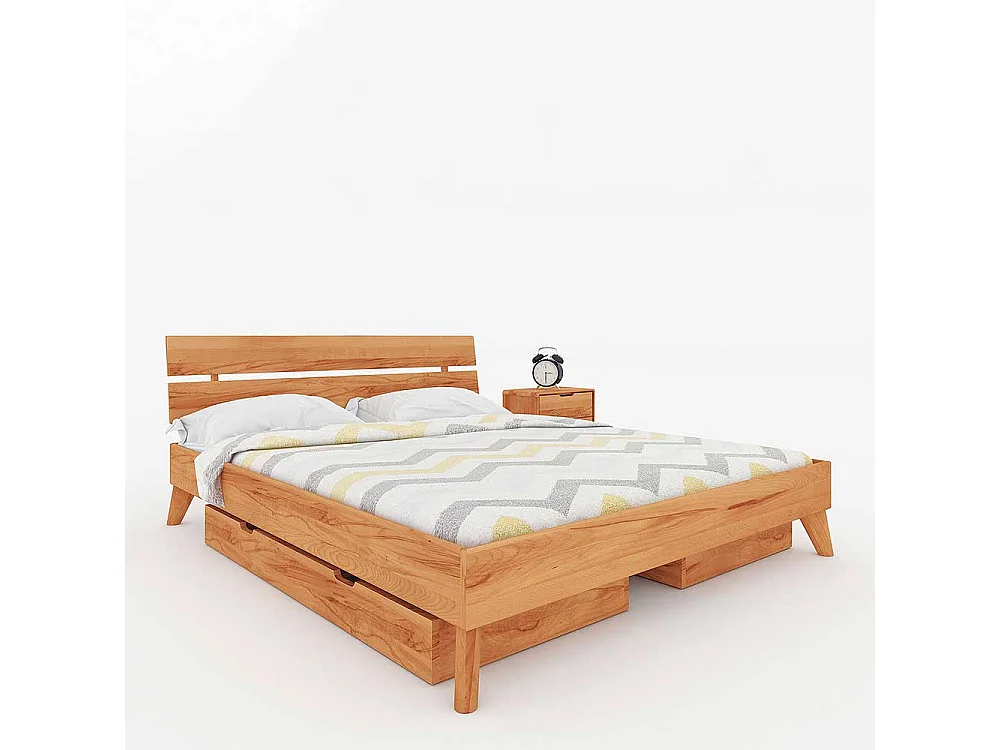 Holzbettgestell aus Kernbuche Massivholz Schubladen