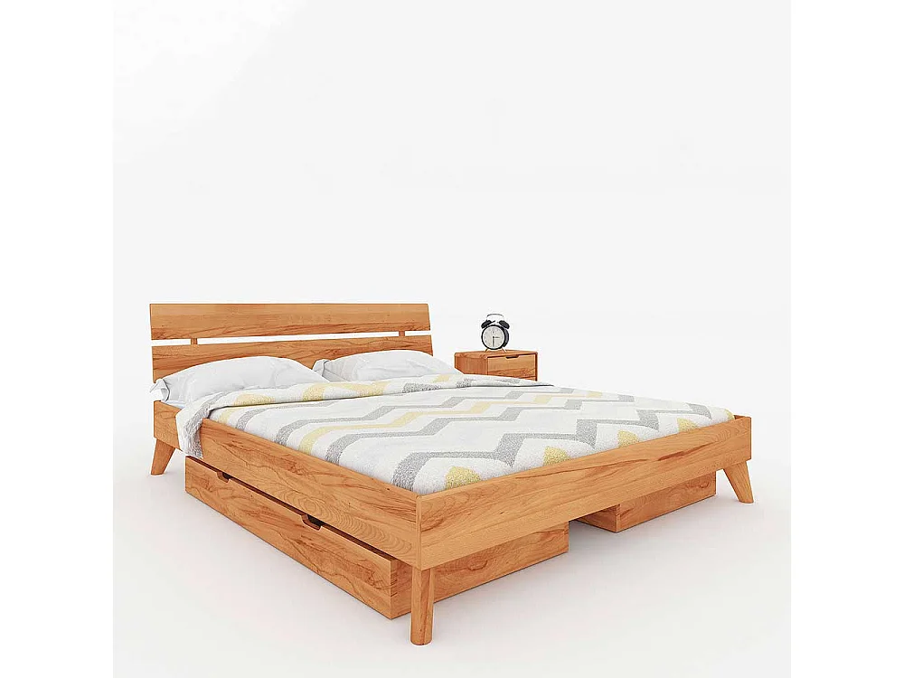 Massivholzbett aus Kernbuche geölt Schubladen