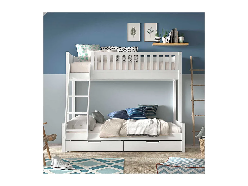 Weißes Doppelstockbett im Skandi Design optional mit Schubladen