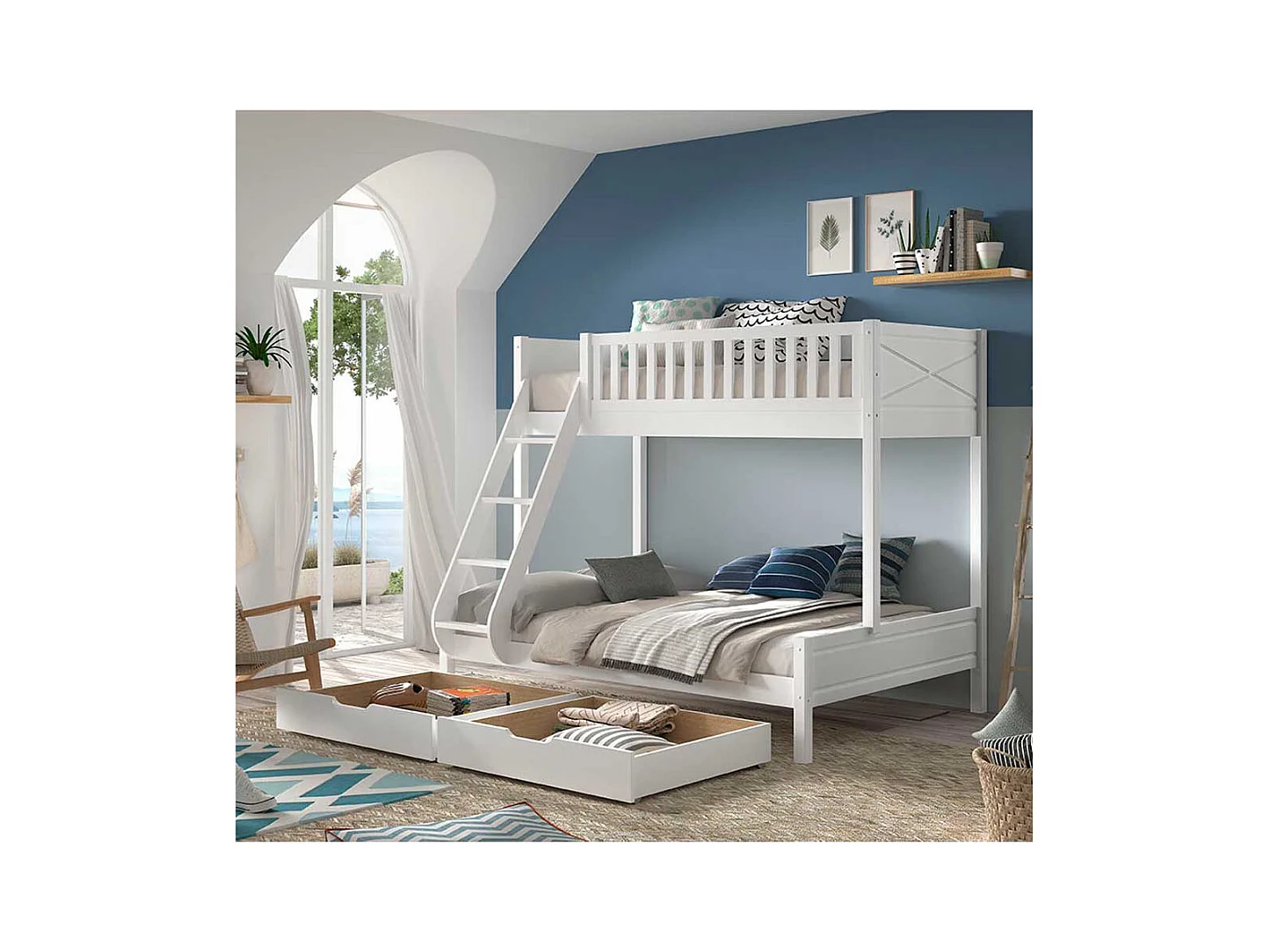 Weißes Doppelstockbett im Skandi Design optional mit Schubladen